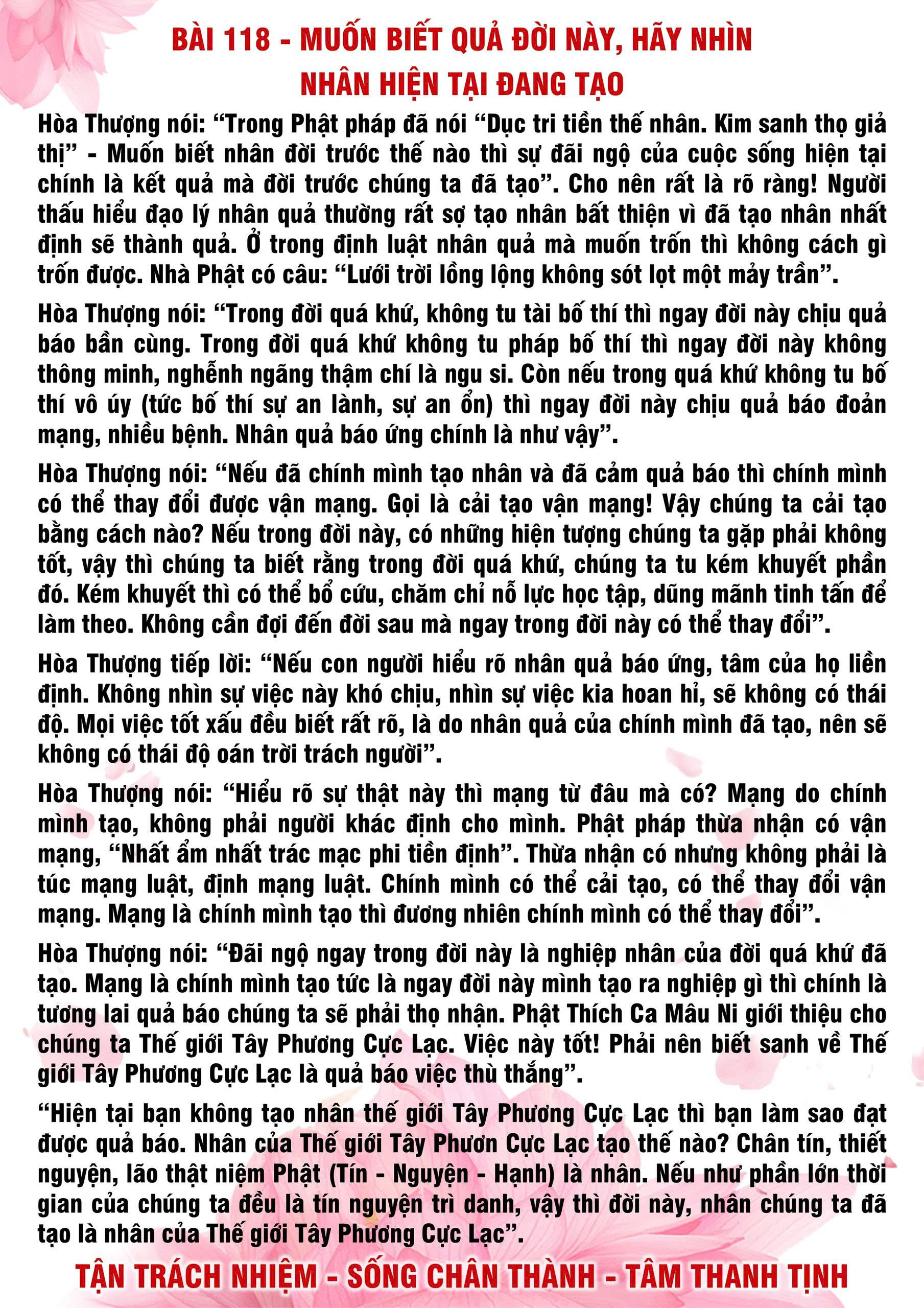 118 · PHTT - Muốn Biết Quả Đời Sau Hãy Nhìn Nhân Hiện Tại Đang Tạo - 118